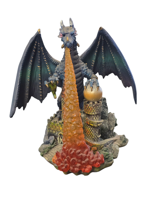 Fire-Breathing Dragon Figurine with Castle Base-Fantasy Collectible Statue