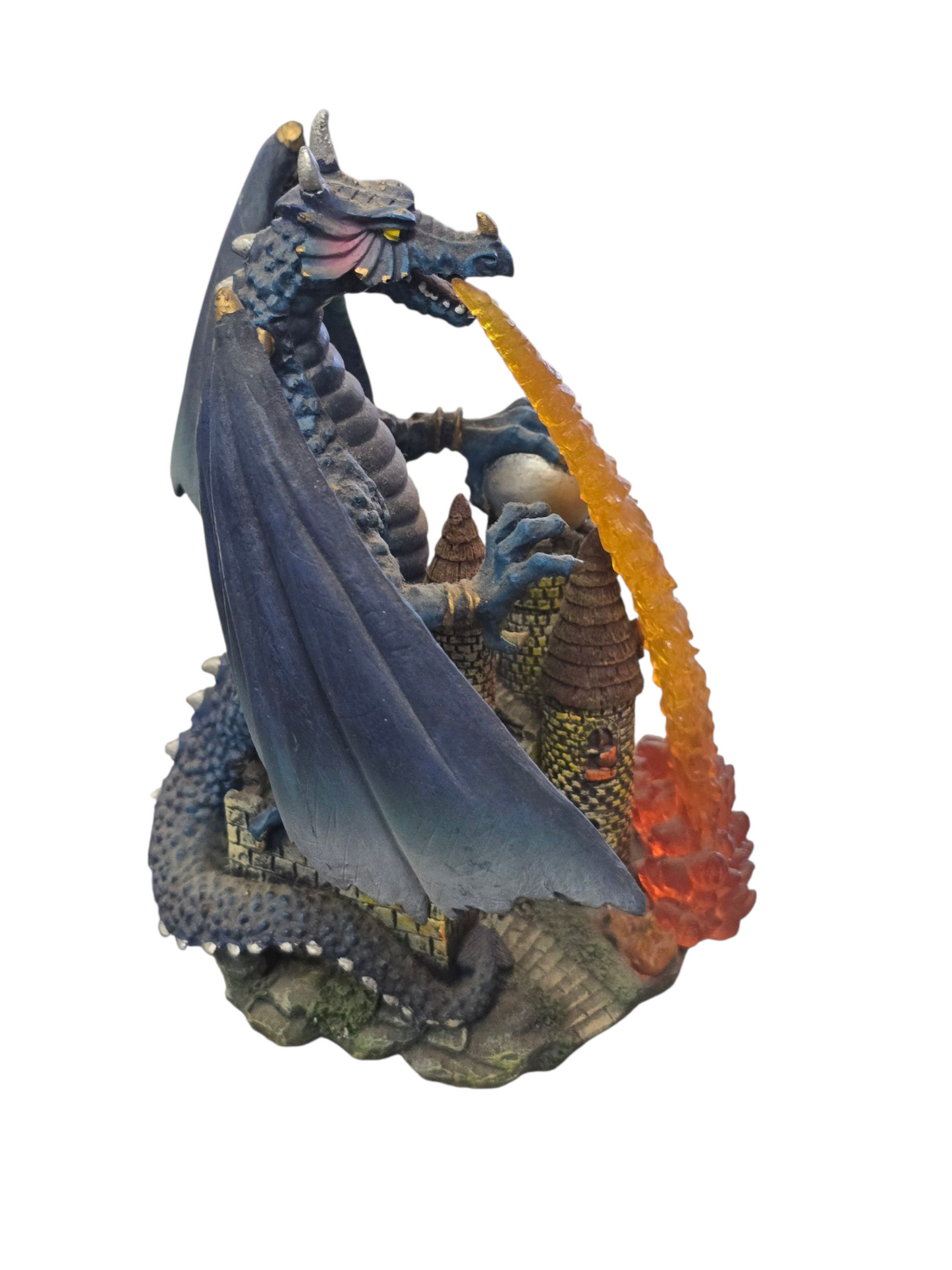 Fire-Breathing Dragon Figurine with Castle Base-Fantasy Collectible Statue
