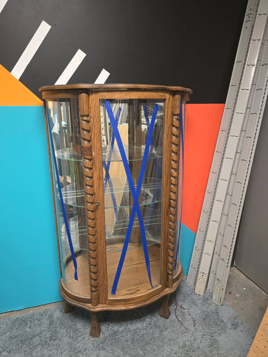 Vintage Curio Display Cabnit with Glass Panels and Wooden Fram